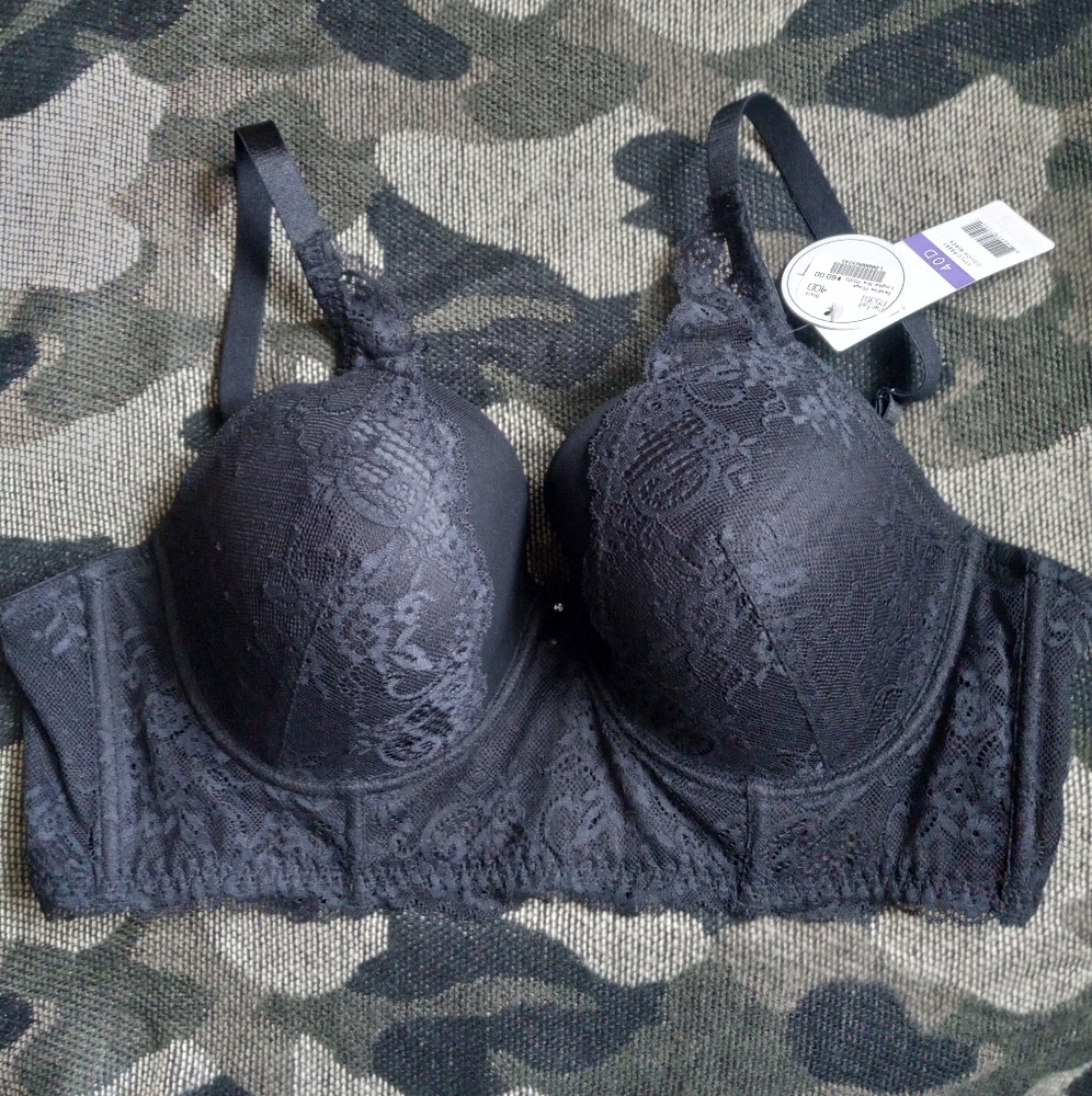 PARFAIT Black Sandrine Plunge Longline Bra. size 40D. Lace